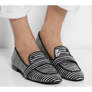 Tory Burch Women’s Evette Black & White Striped Loafers Size US 10